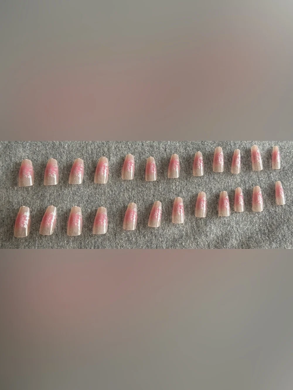 Pink Ombre Press-On Nails with Silver Flake Accents